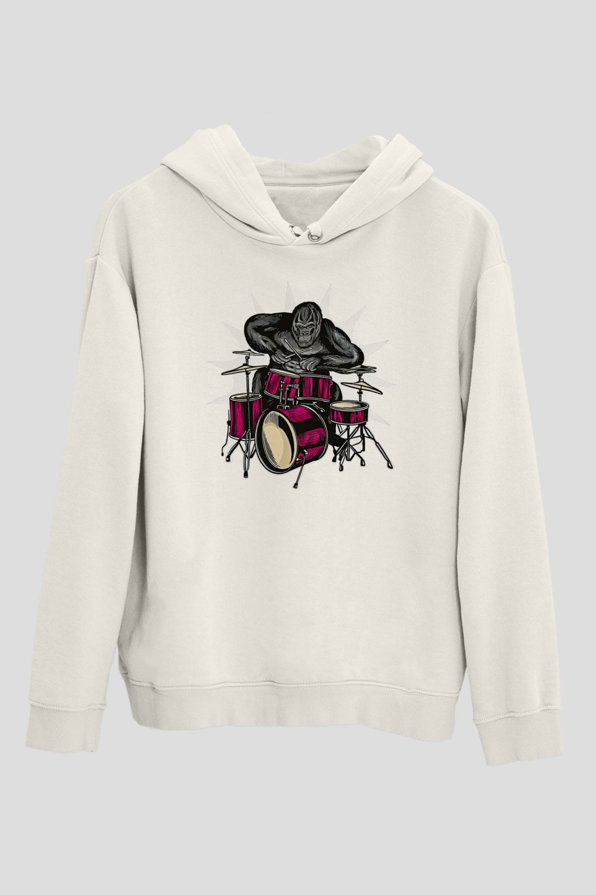 Bateri Baskılı Beyaz Unisex Hoodie