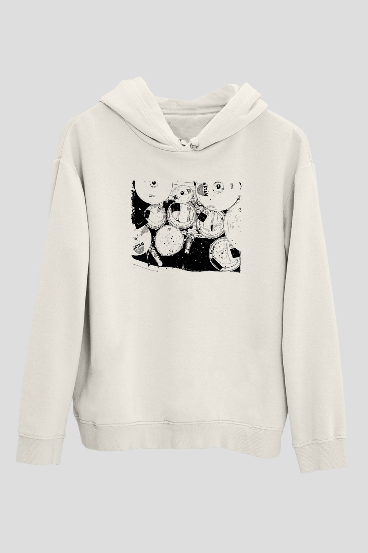 Bateri Baskılı Beyaz Unisex Hoodie