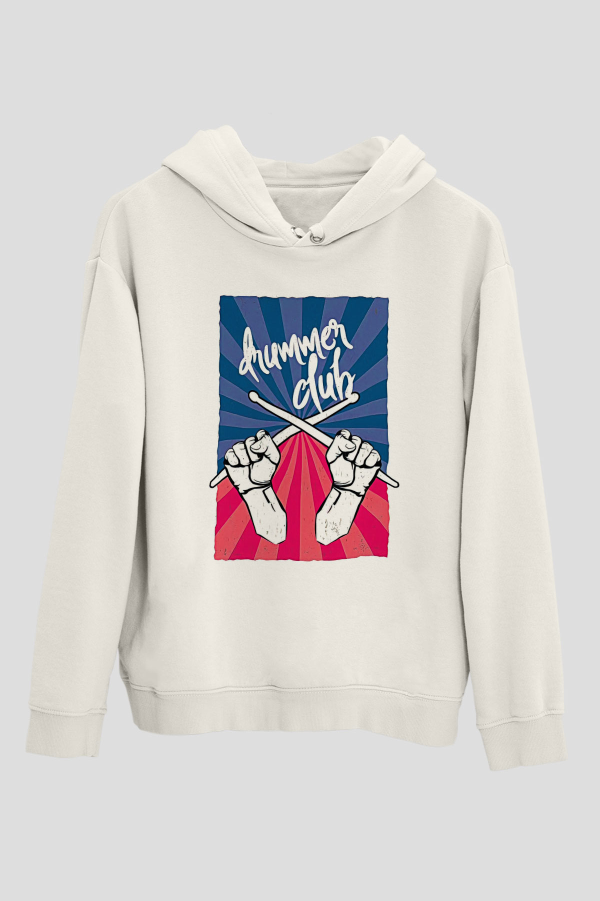 Bateri Baskılı Beyaz Unisex Hoodie
