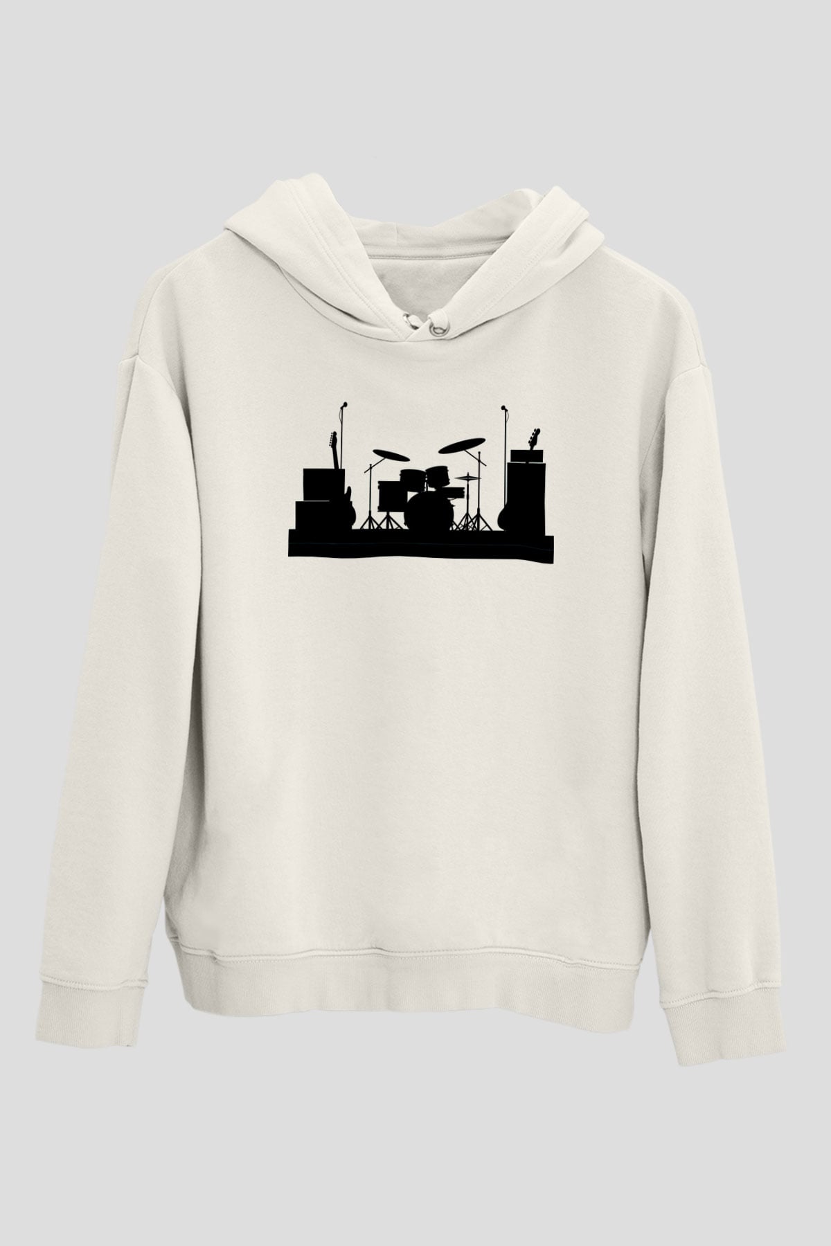 Bateri Baskılı Beyaz Unisex Hoodie