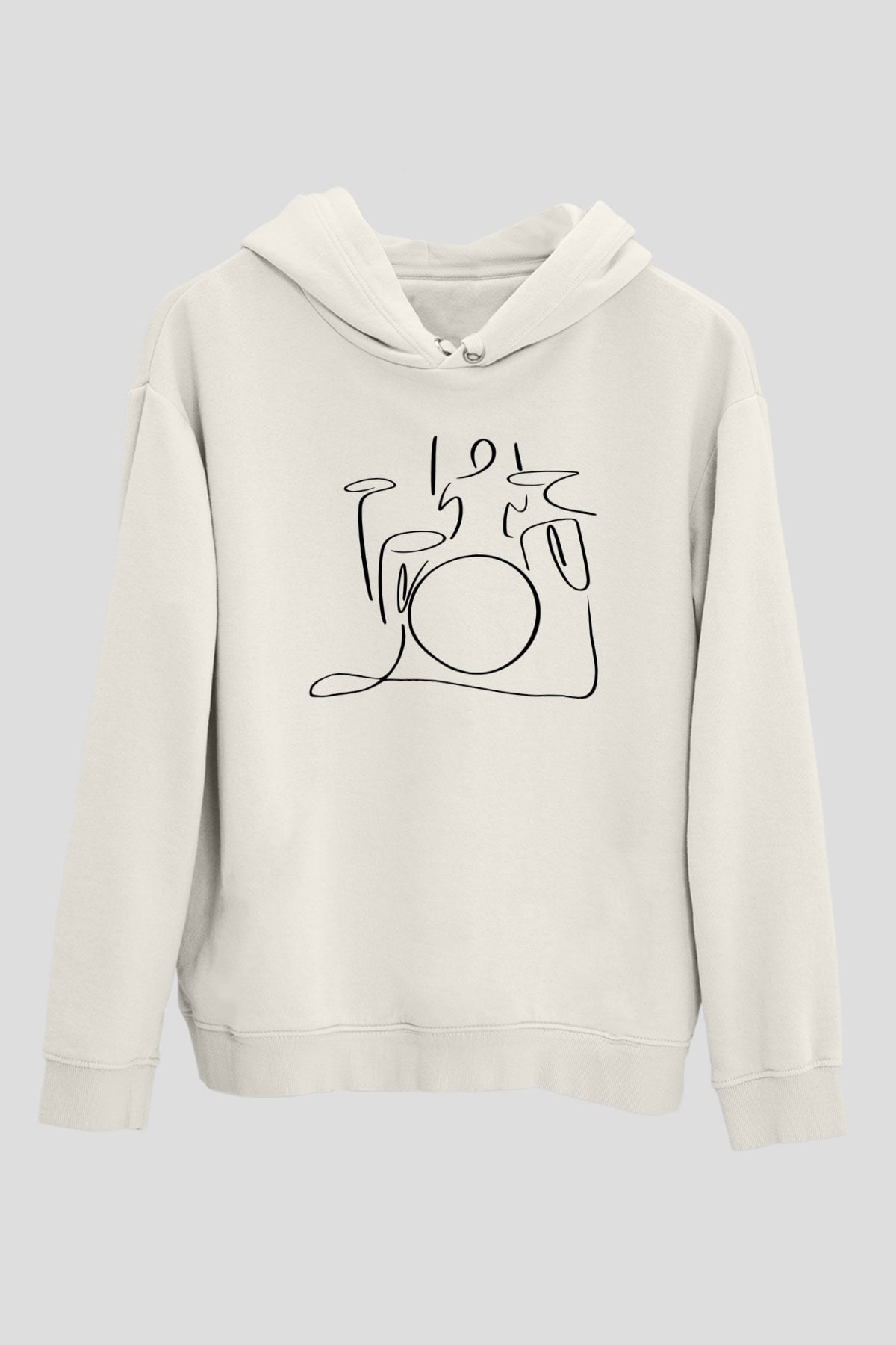 Bateri Baskılı Beyaz Unisex Hoodie