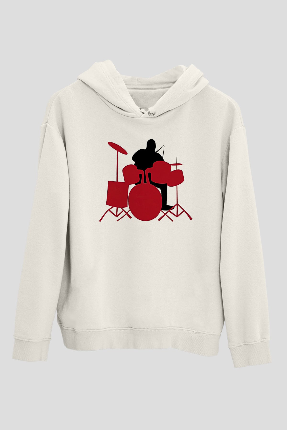 Bateri Baskılı Beyaz Unisex Hoodie