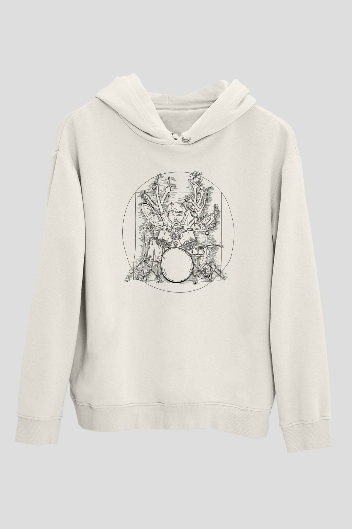 Bateri Baskılı Beyaz Unisex Hoodie