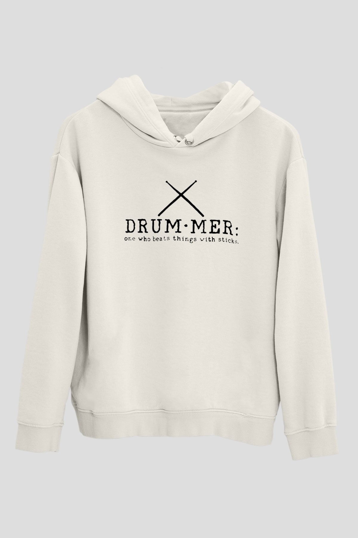 Bateri Baskılı Beyaz Unisex Hoodie