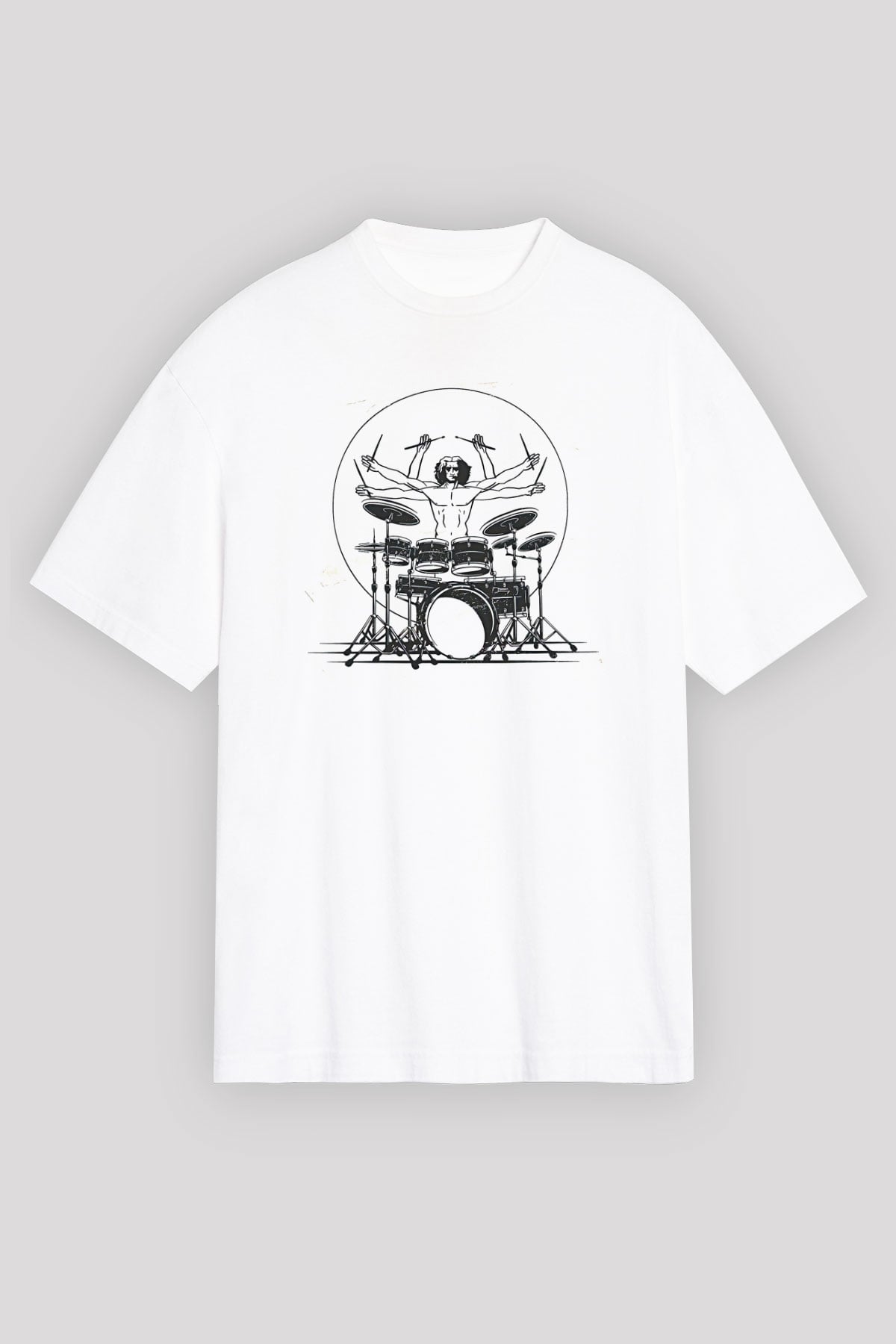 Bateri Baskılı Beyaz Unisex Oversize Tişört - Tshirt