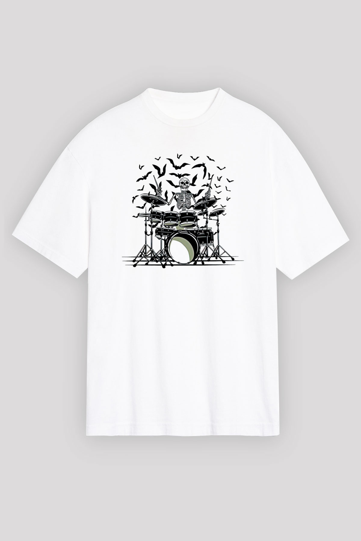 Bateri Baskılı Beyaz Unisex Oversize Tişört - Tshirt