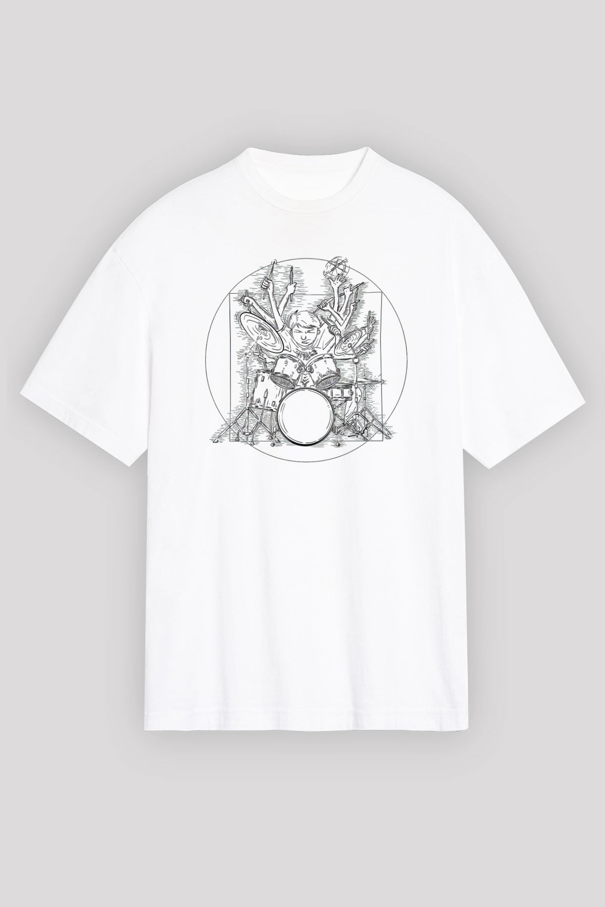 Bateri Baskılı Beyaz Unisex Oversize Tişört - Tshirt