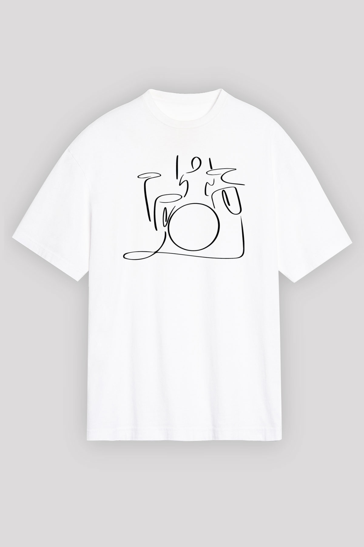 Bateri Baskılı Beyaz Unisex Oversize Tişört - Tshirt
