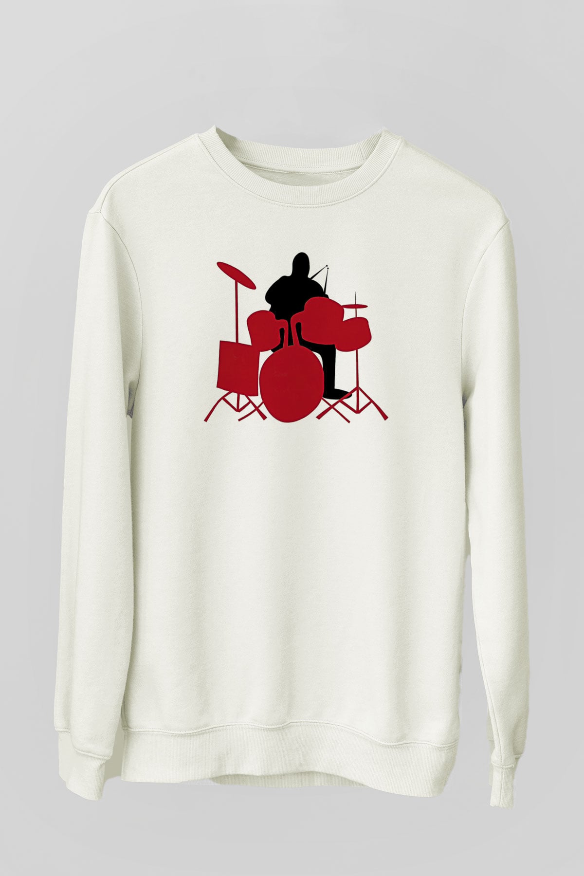 Bateri Baskılı Beyaz Unisex Sweatshirt