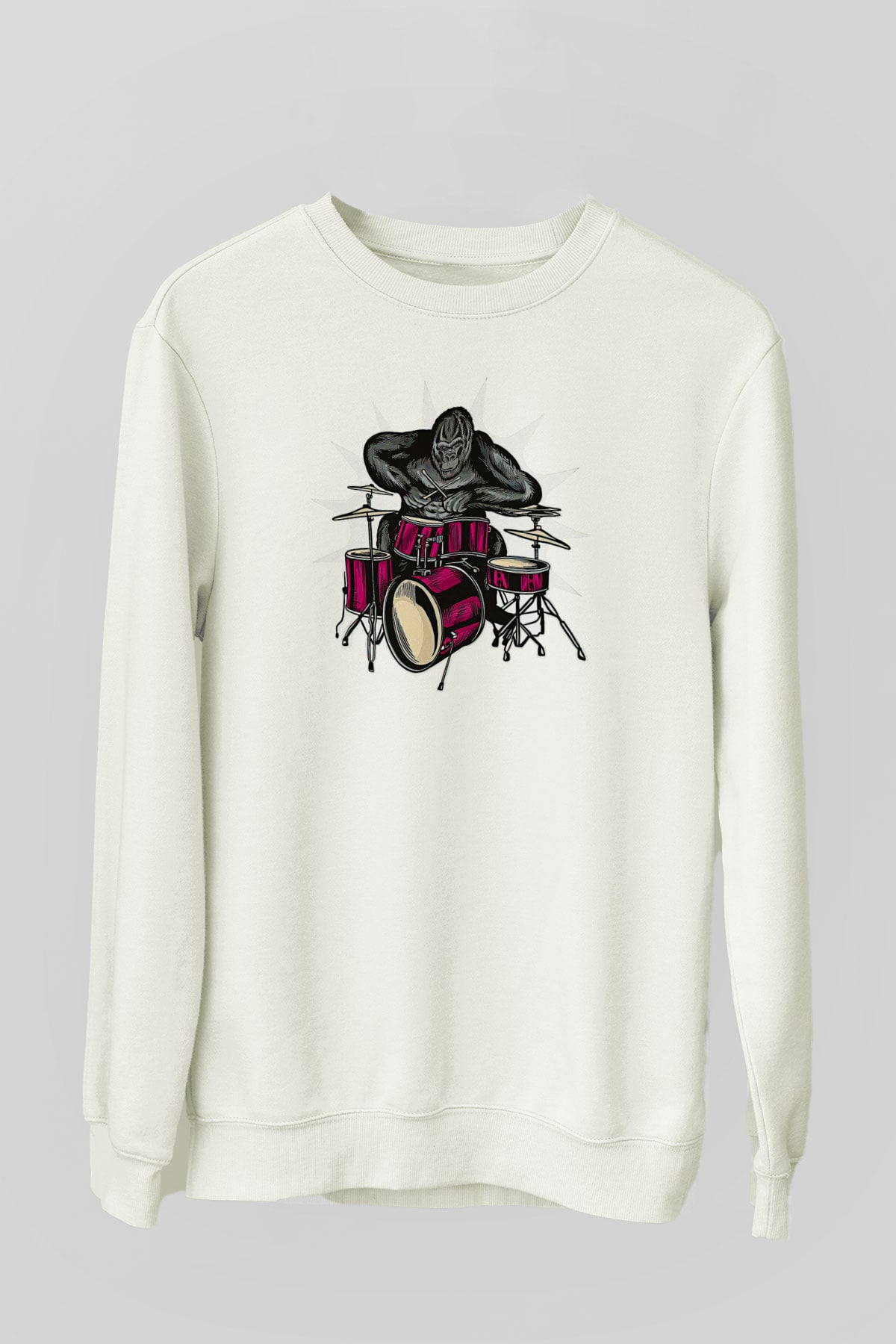 Bateri Baskılı Beyaz Unisex Sweatshirt