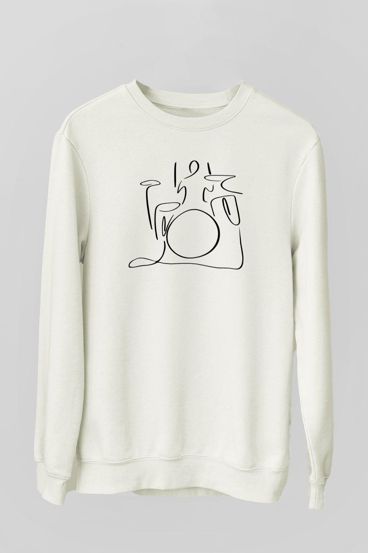 Bateri Baskılı Beyaz Unisex Sweatshirt