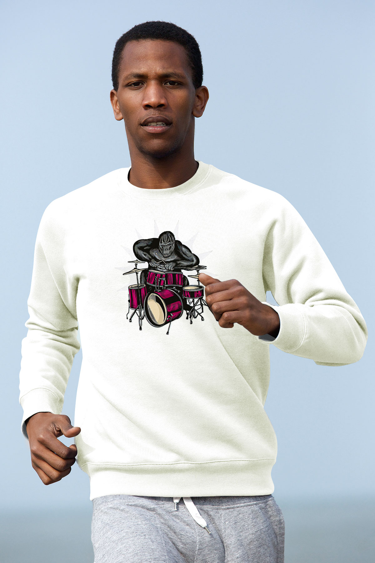 Bateri Baskılı Beyaz Unisex Sweatshirt