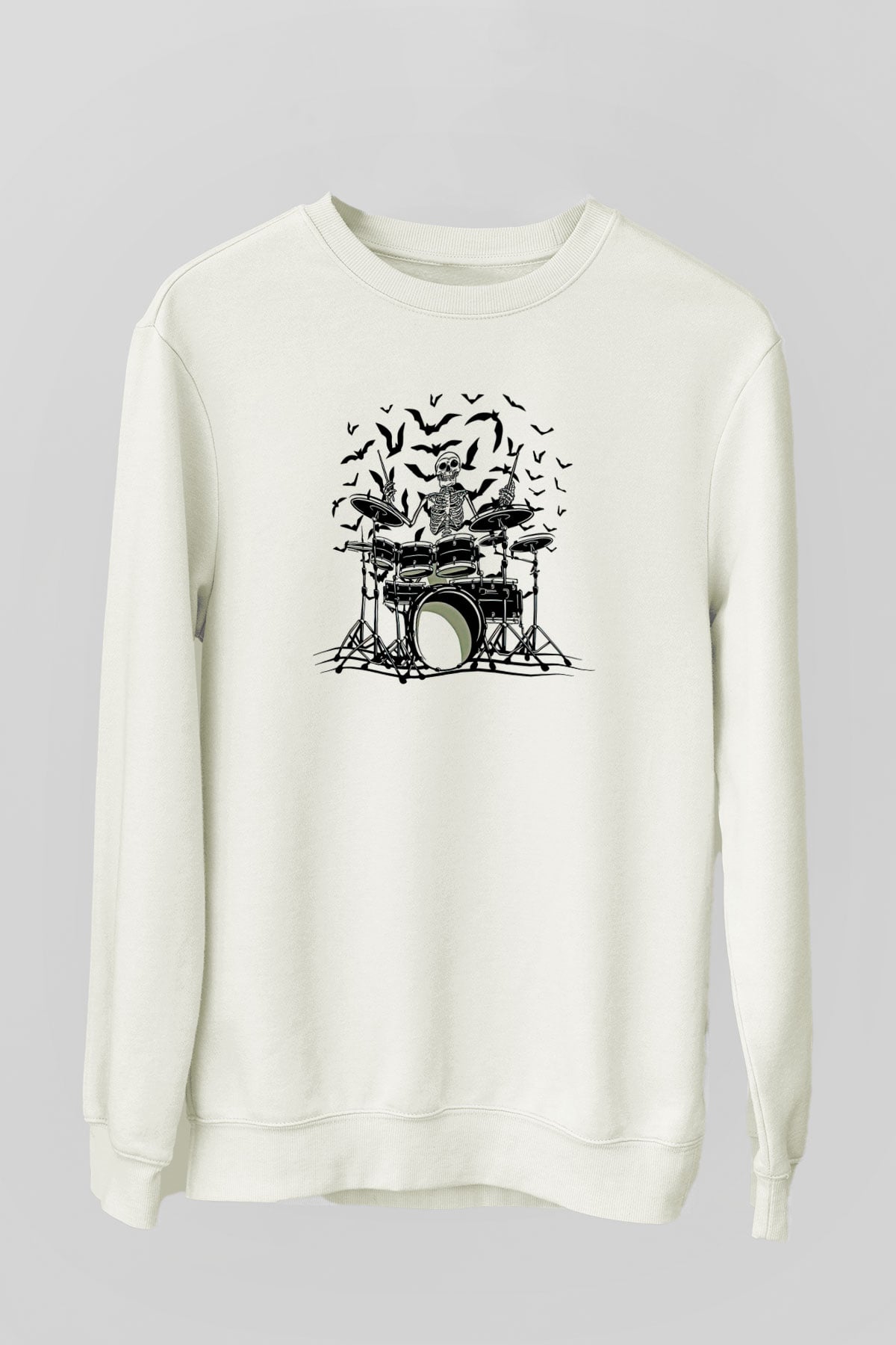 Bateri Baskılı Beyaz Unisex Sweatshirt