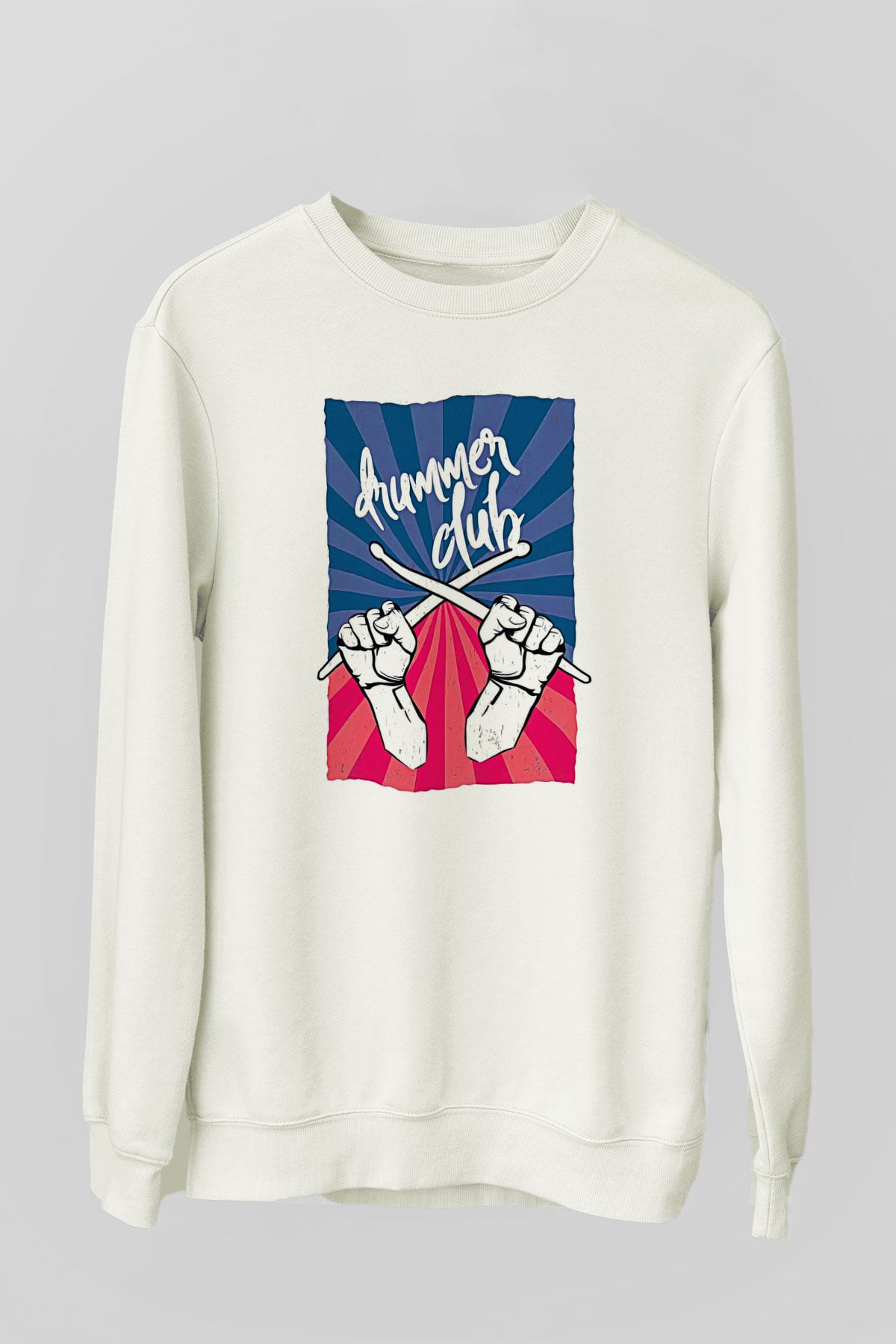 Bateri Baskılı Beyaz Unisex Sweatshirt