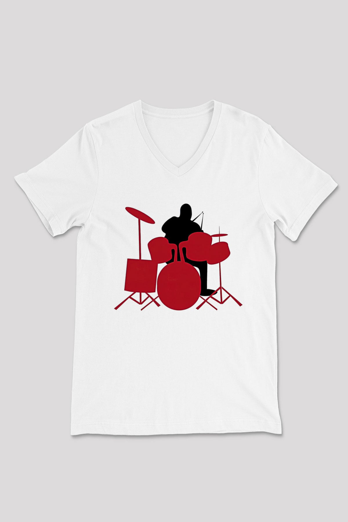 Bateri Baskılı Beyaz Unisex V Yaka Tişört - Tshirt