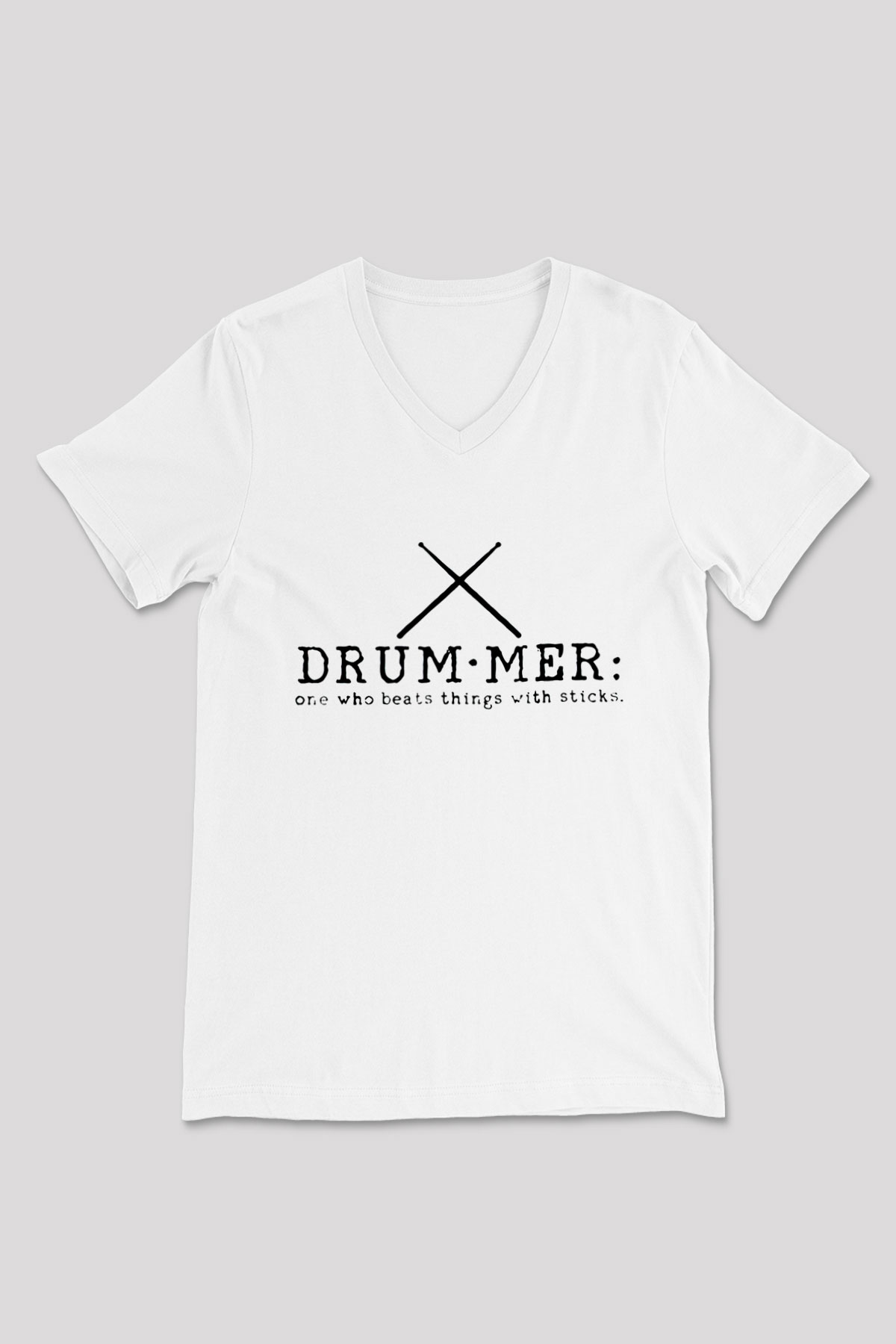 Bateri Baskılı Beyaz Unisex V Yaka Tişört - Tshirt