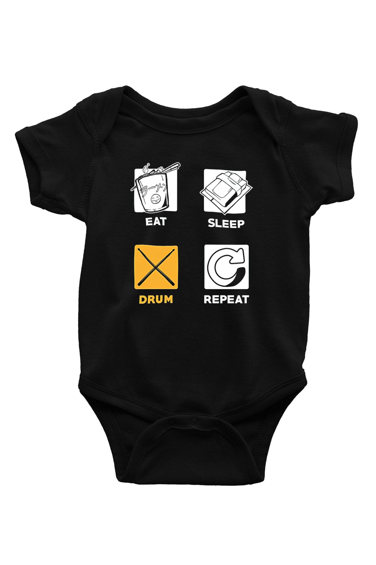 Bateri Baskılı Unisex Siyah Bebek Body - Zıbın
