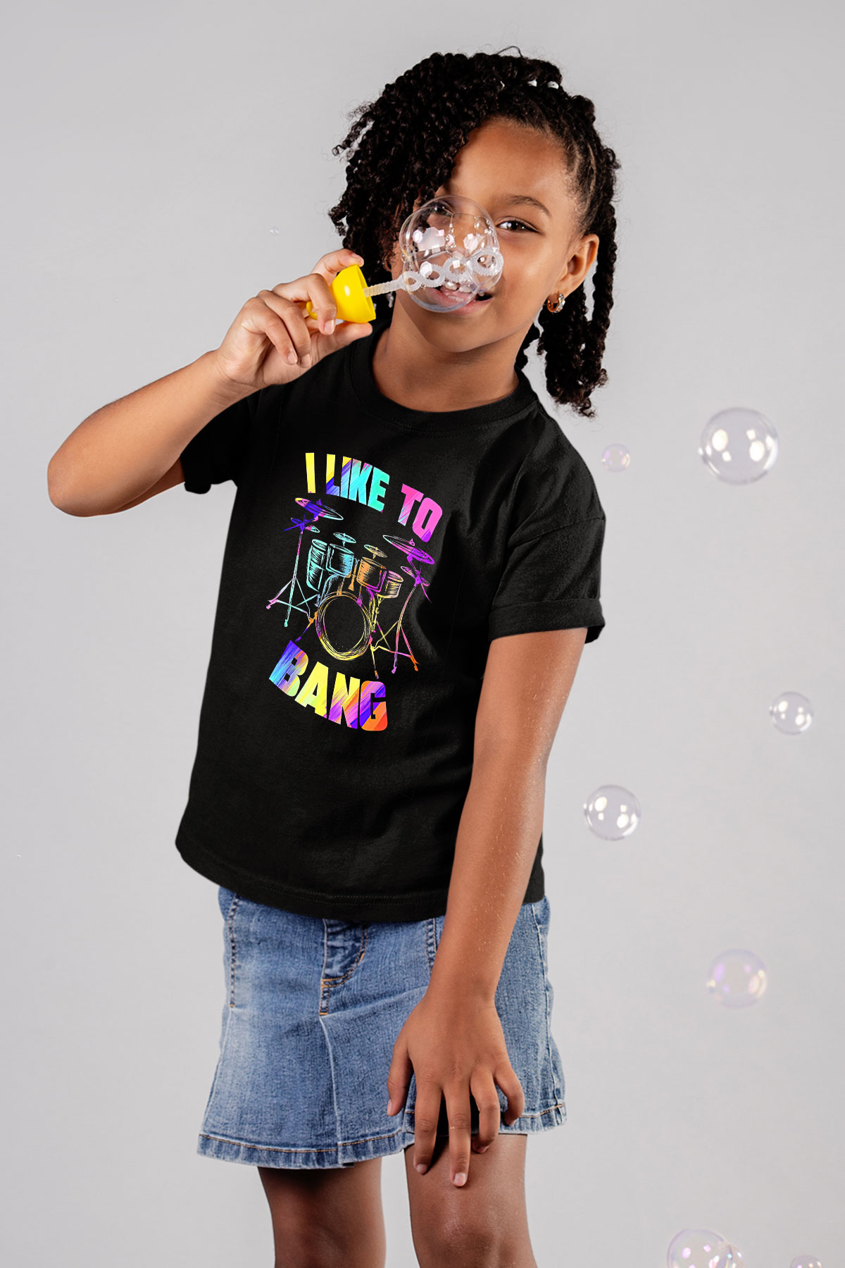 Bateri Baskılı Unisex Siyah Çocuk Tişört - Tshirt