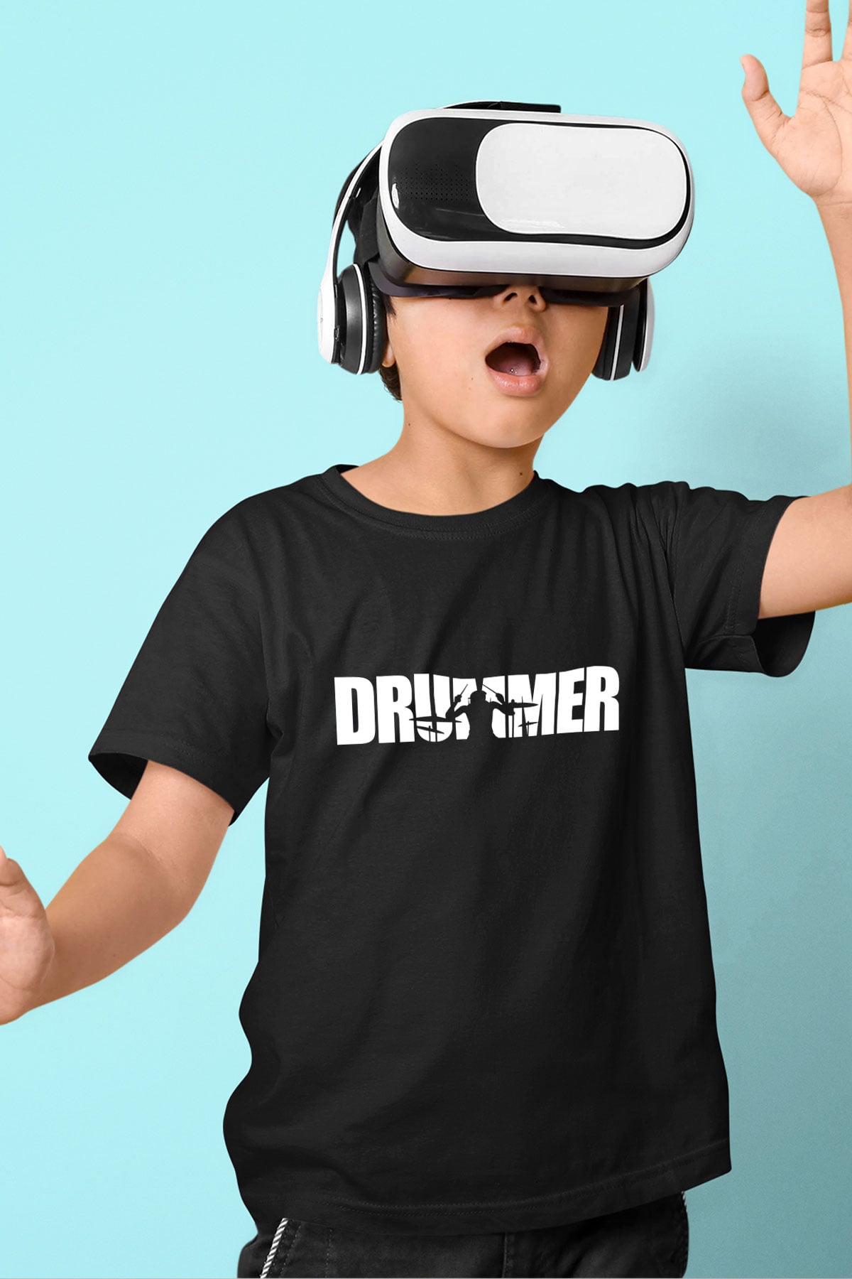 Bateri Baskılı Unisex Siyah Çocuk Tişört - Tshirt