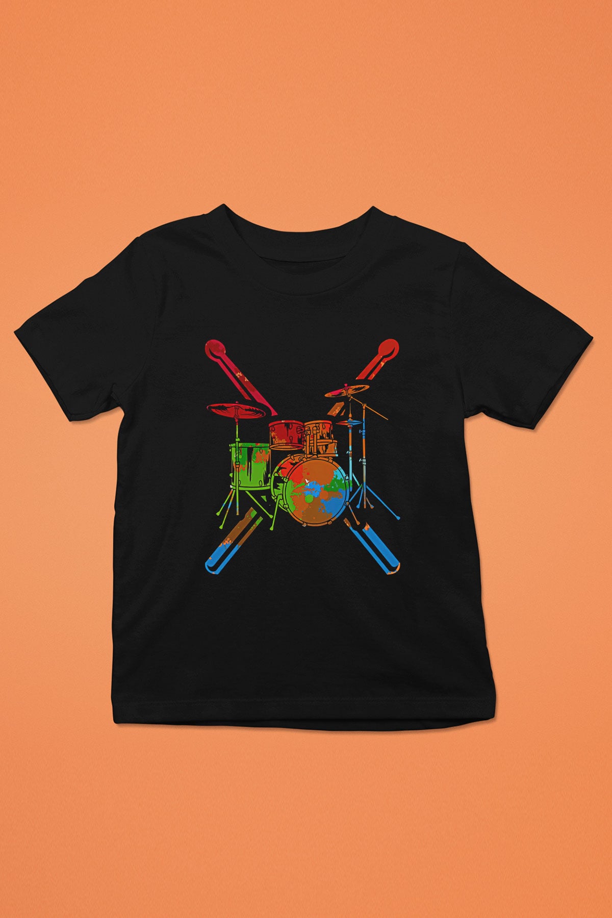 Bateri Baskılı Unisex Siyah Çocuk Tişört - Tshirt