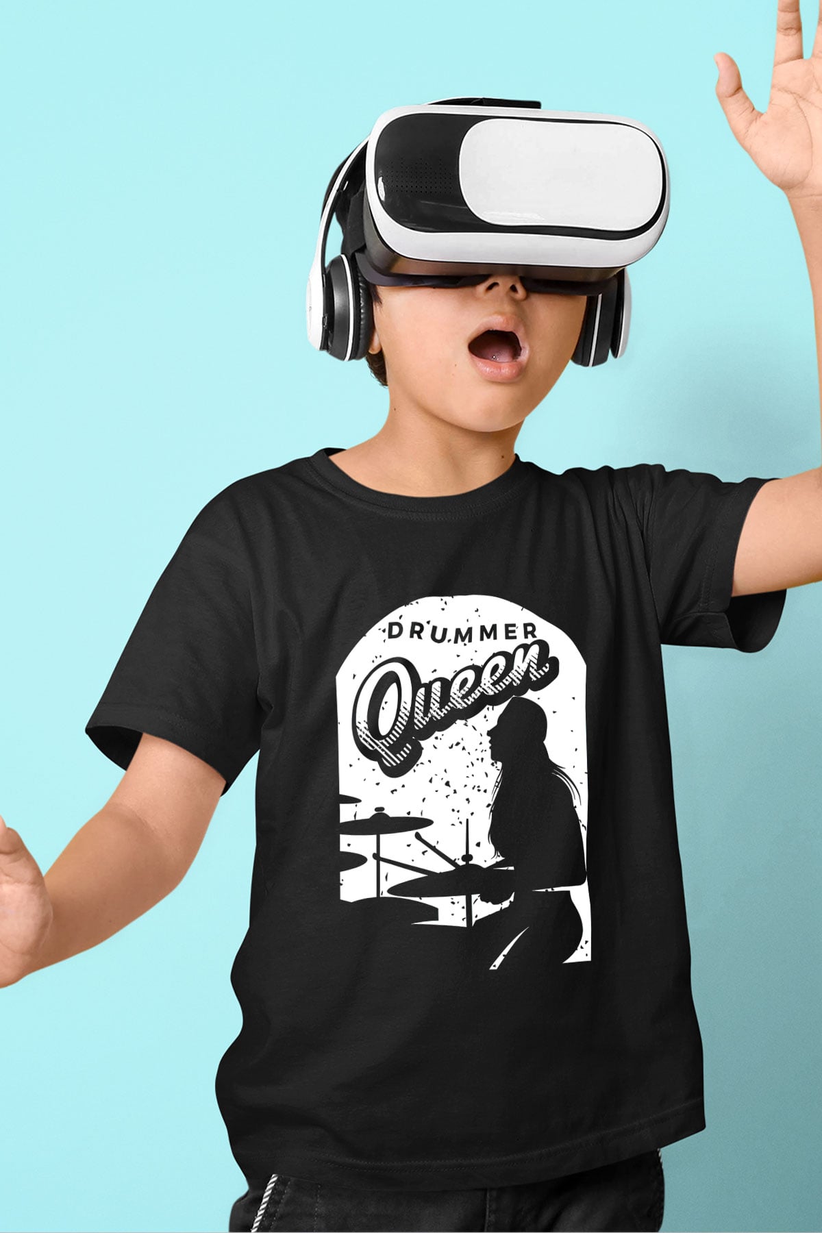 Bateri Baskılı Unisex Siyah Çocuk Tişört - Tshirt