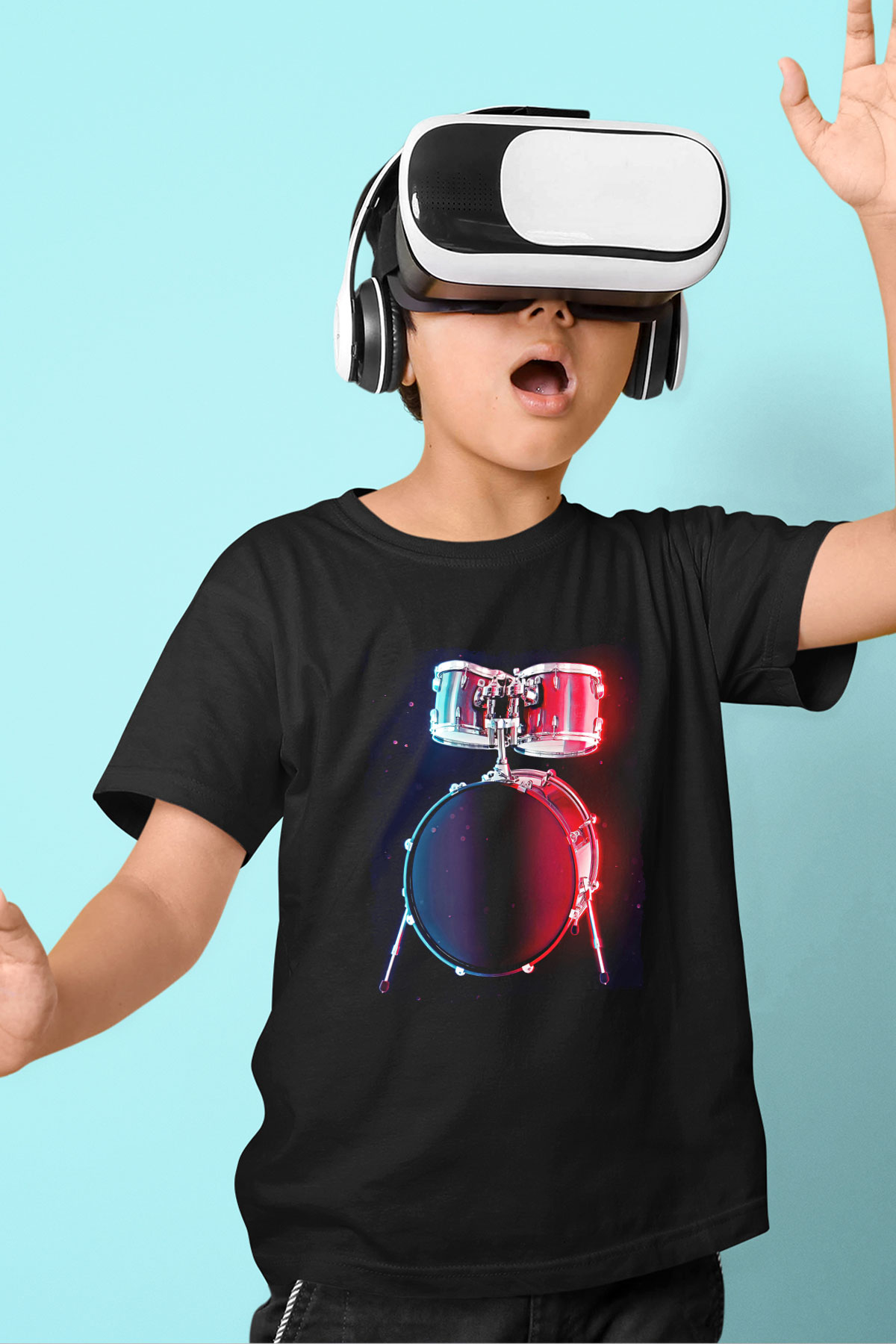 Bateri Baskılı Unisex Siyah Çocuk Tişört - Tshirt