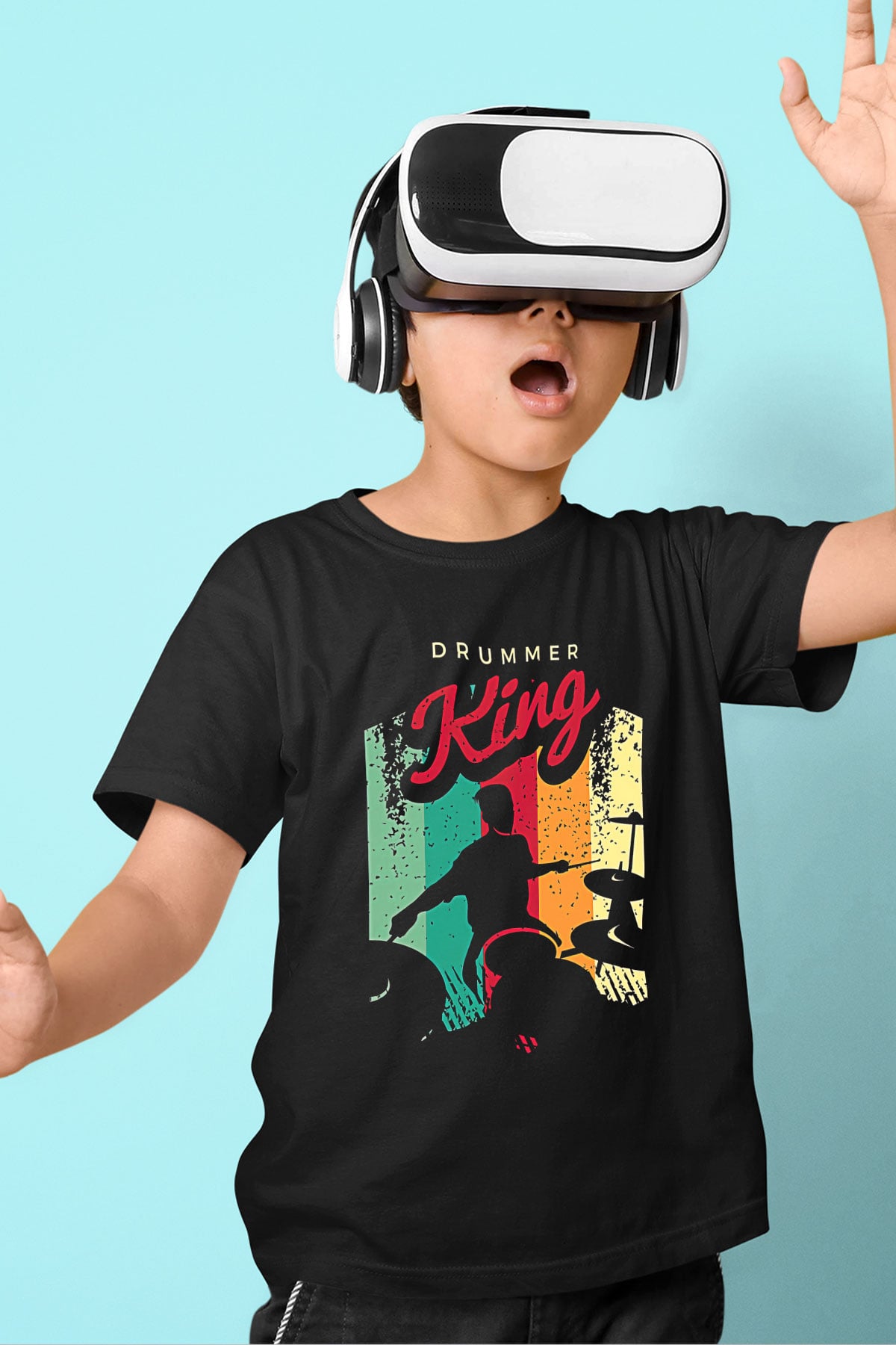 Bateri Baskılı Unisex Siyah Çocuk Tişört - Tshirt