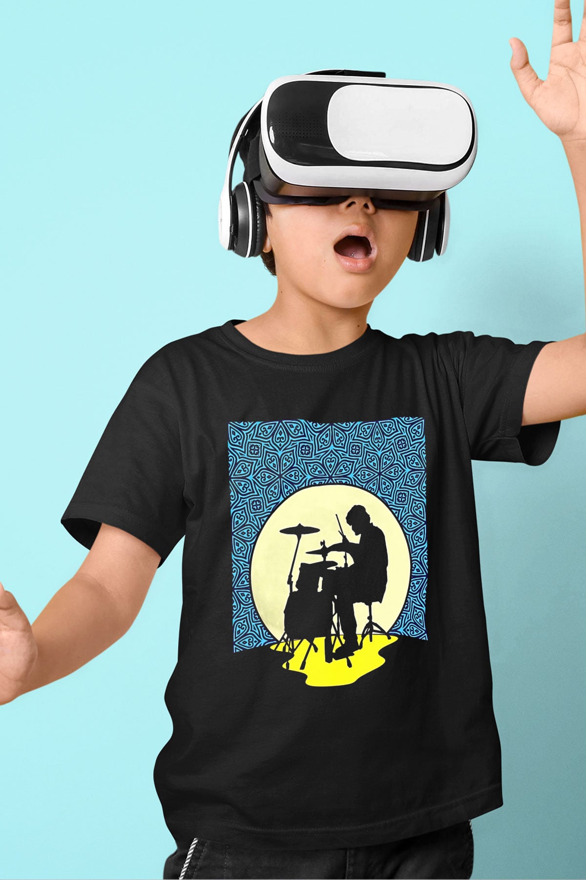 Bateri Baskılı Unisex Siyah Çocuk Tişört - Tshirt