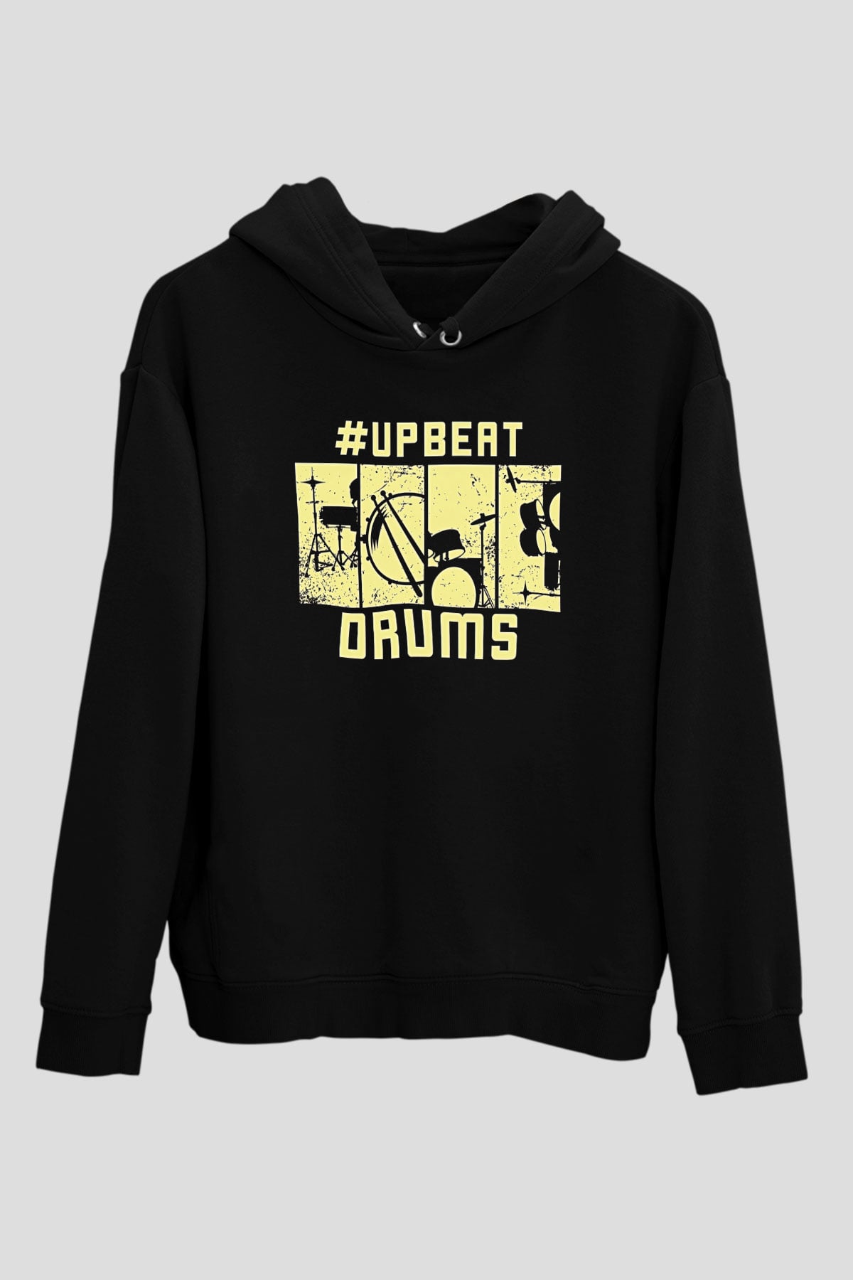 Bateri Baskılı Unisex Siyah Hoodie
