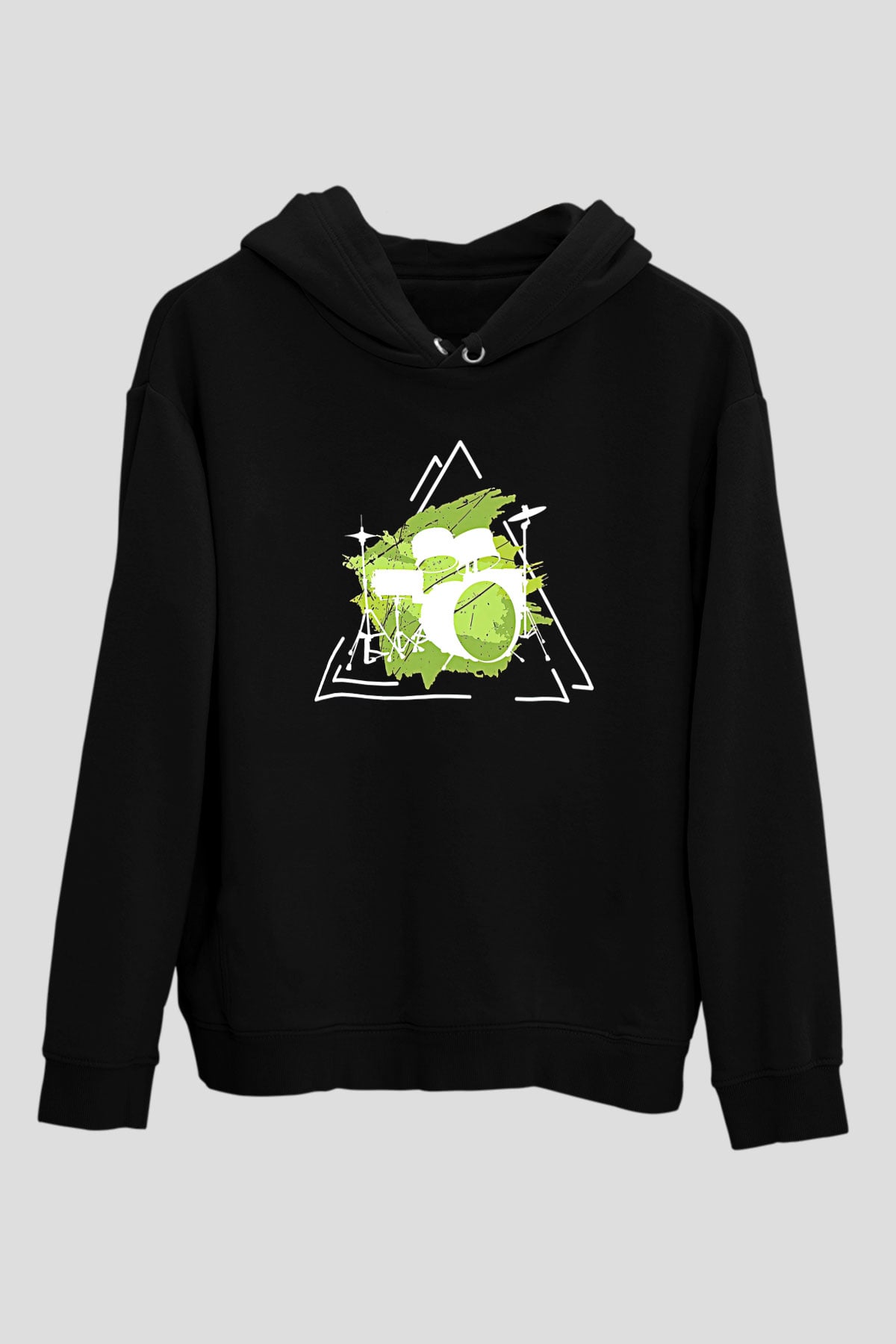 Bateri Baskılı Unisex Siyah Hoodie