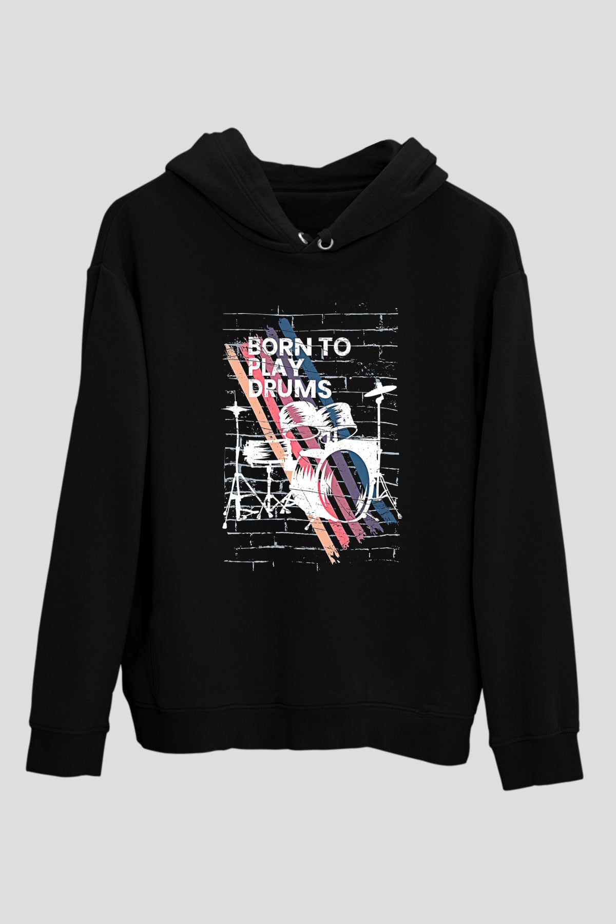 Bateri Baskılı Unisex Siyah Hoodie