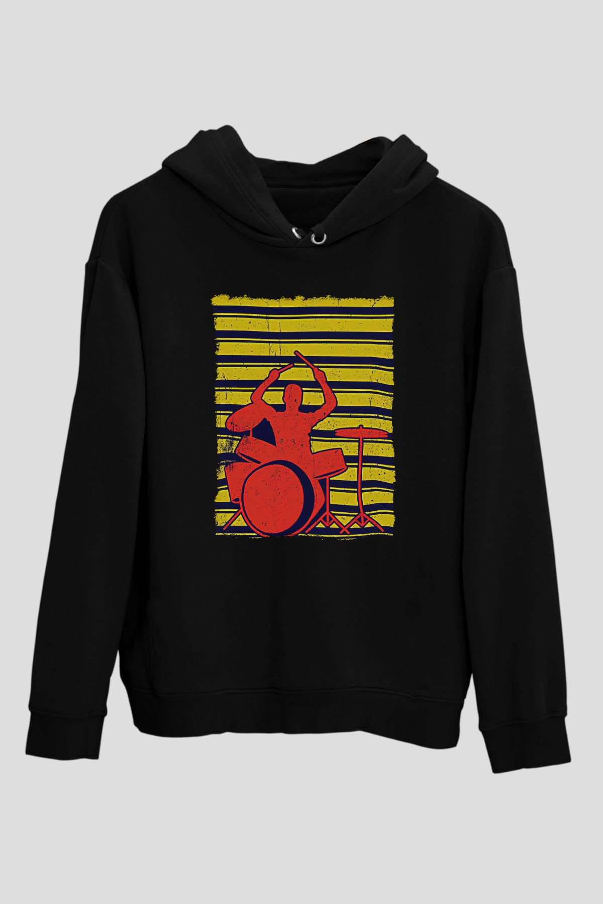 Bateri Baskılı Unisex Siyah Hoodie