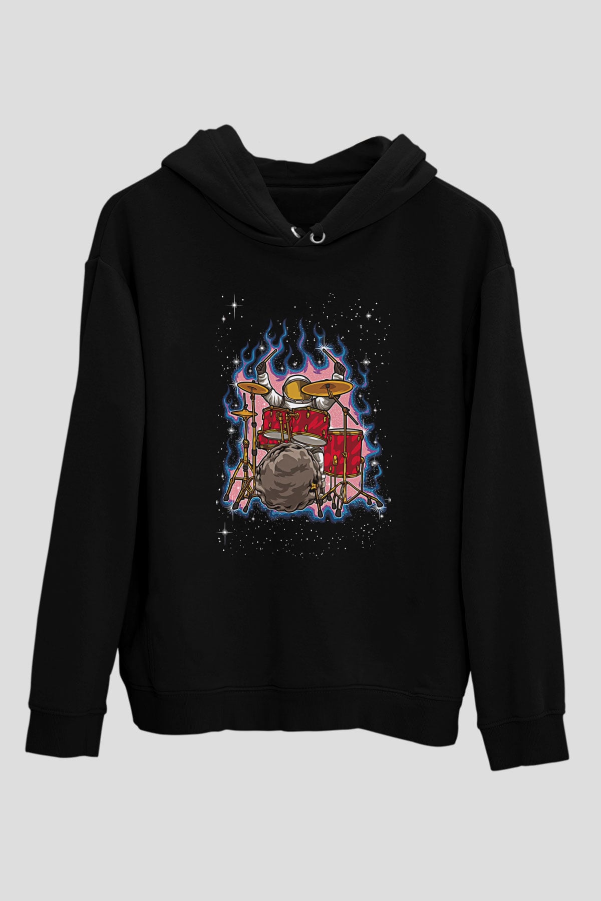 Bateri Baskılı Unisex Siyah Hoodie