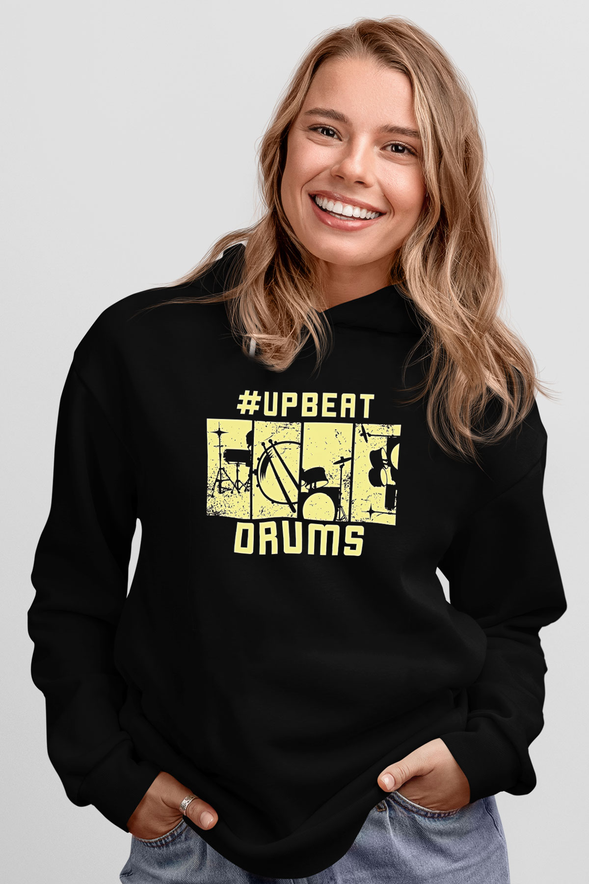 Bateri Baskılı Unisex Siyah Hoodie