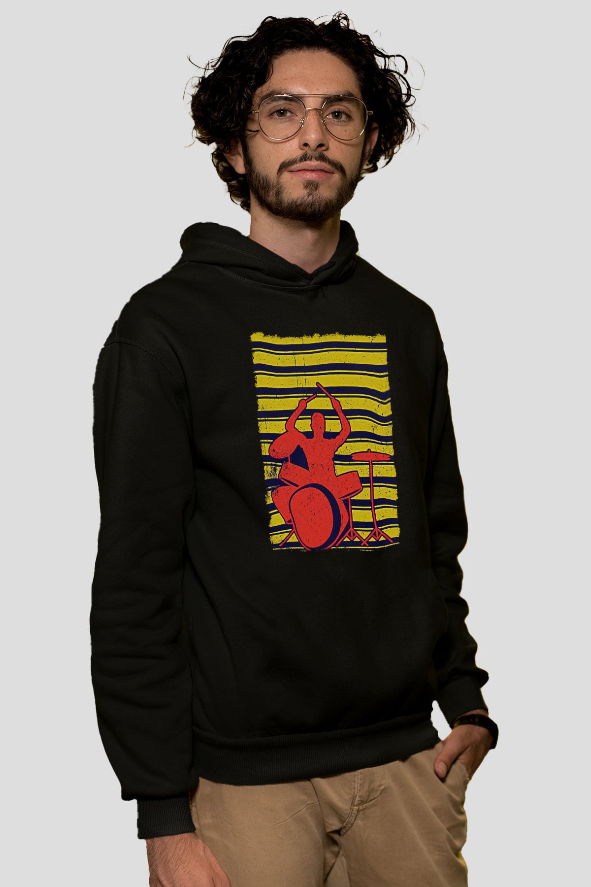 Bateri Baskılı Unisex Siyah Hoodie