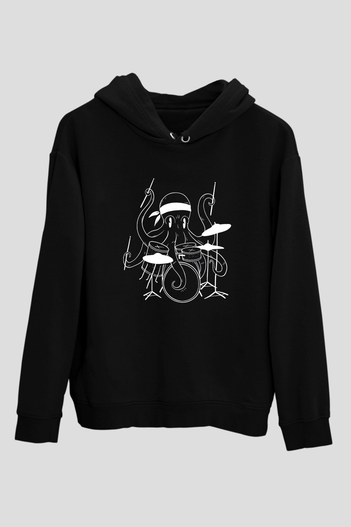 Bateri Baskılı Unisex Siyah Hoodie