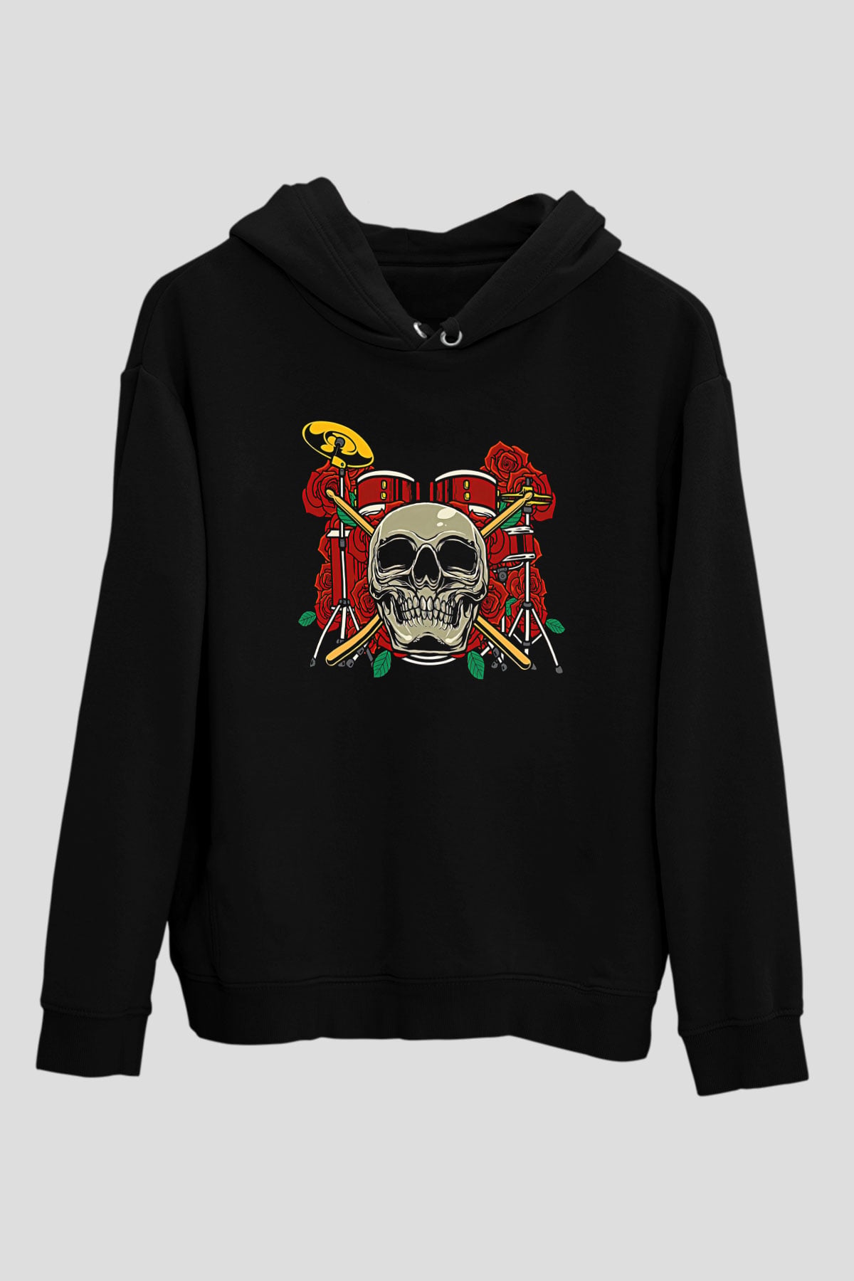 Bateri Baskılı Unisex Siyah Hoodie