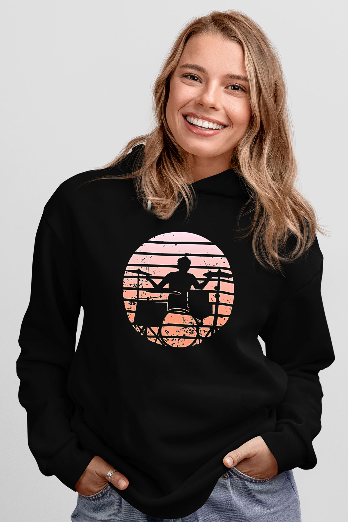 Bateri Baskılı Unisex Siyah Hoodie