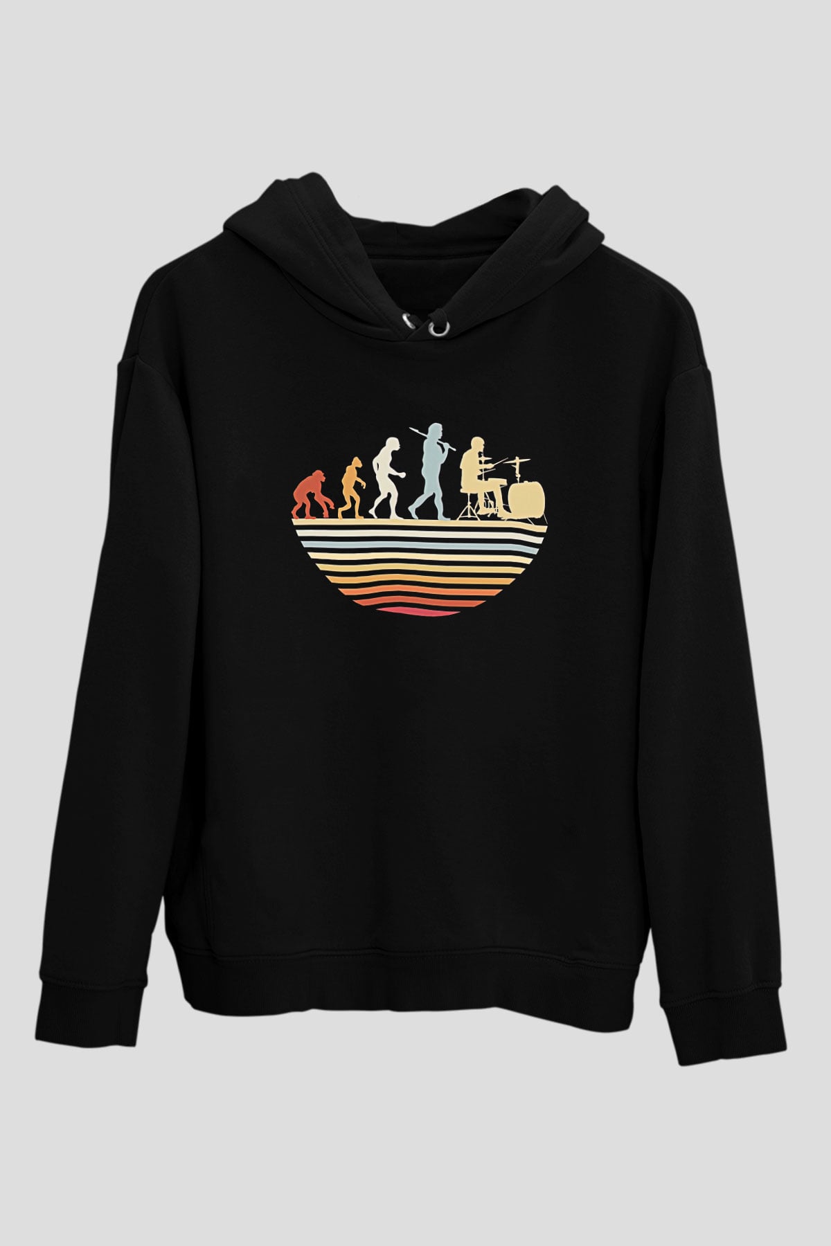 Bateri Baskılı Unisex Siyah Hoodie
