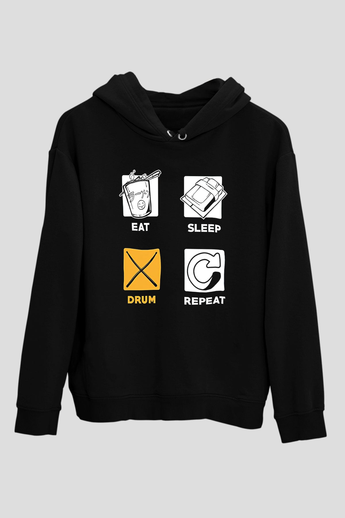 Bateri Baskılı Unisex Siyah Hoodie