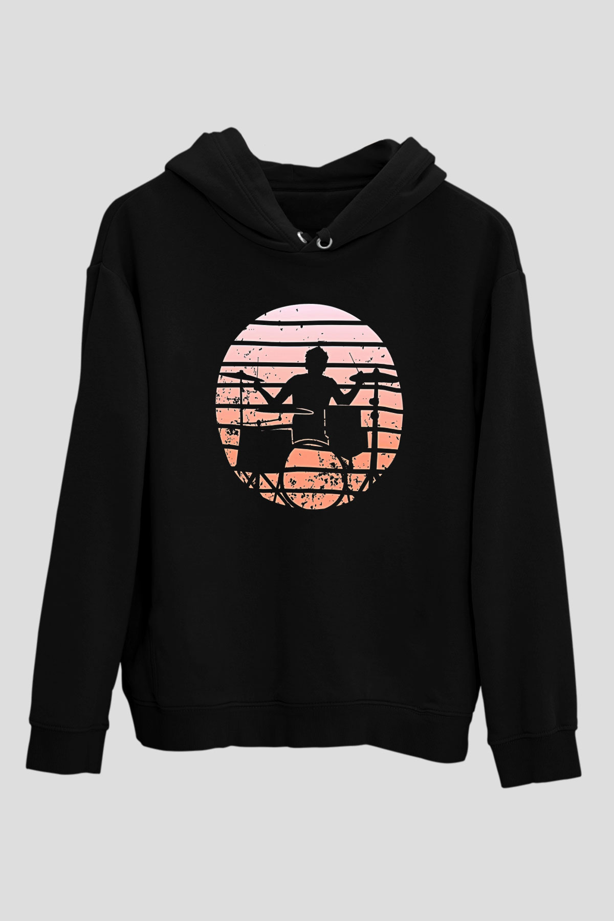 Bateri Baskılı Unisex Siyah Hoodie