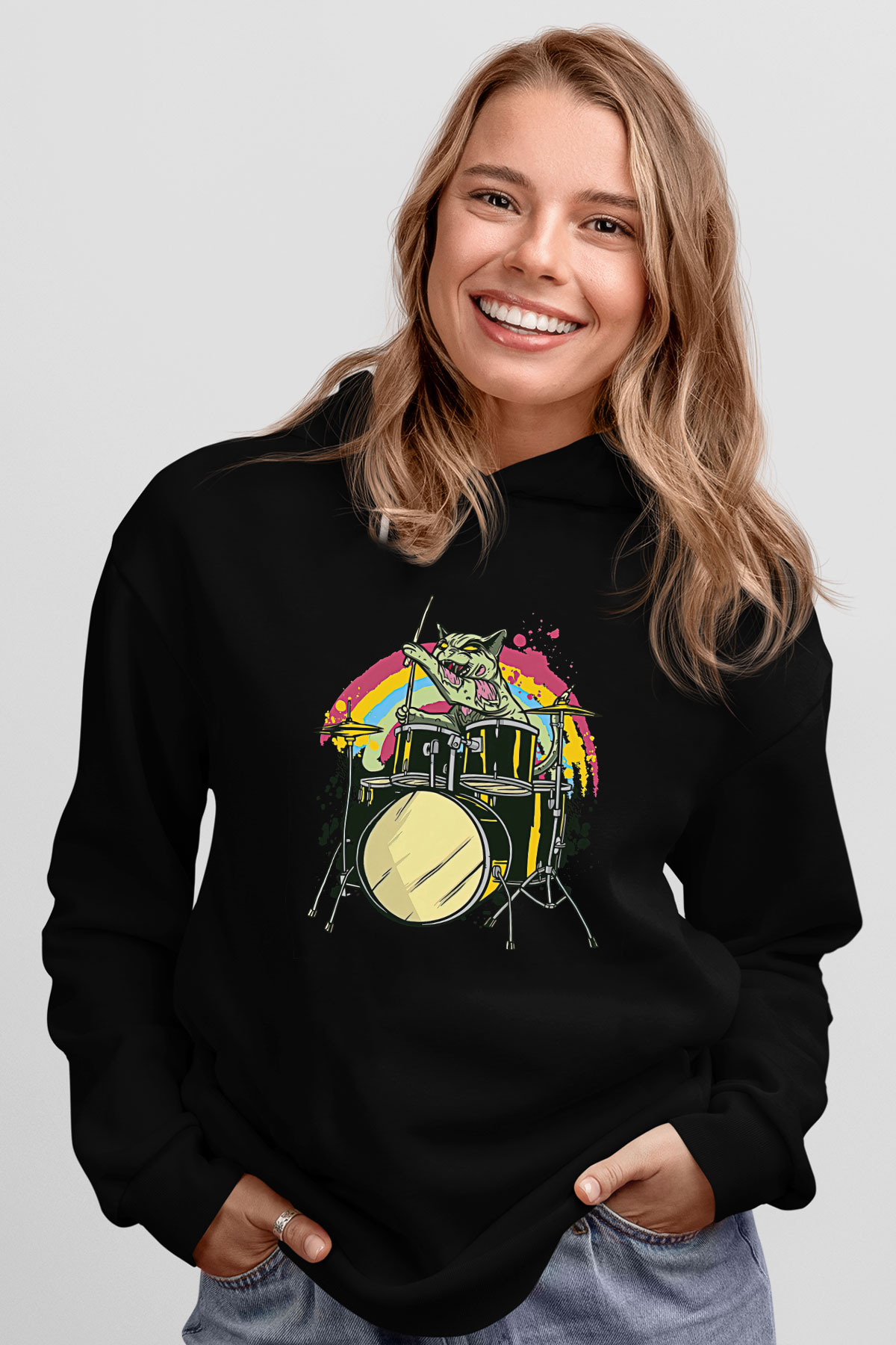 Bateri Baskılı Unisex Siyah Hoodie