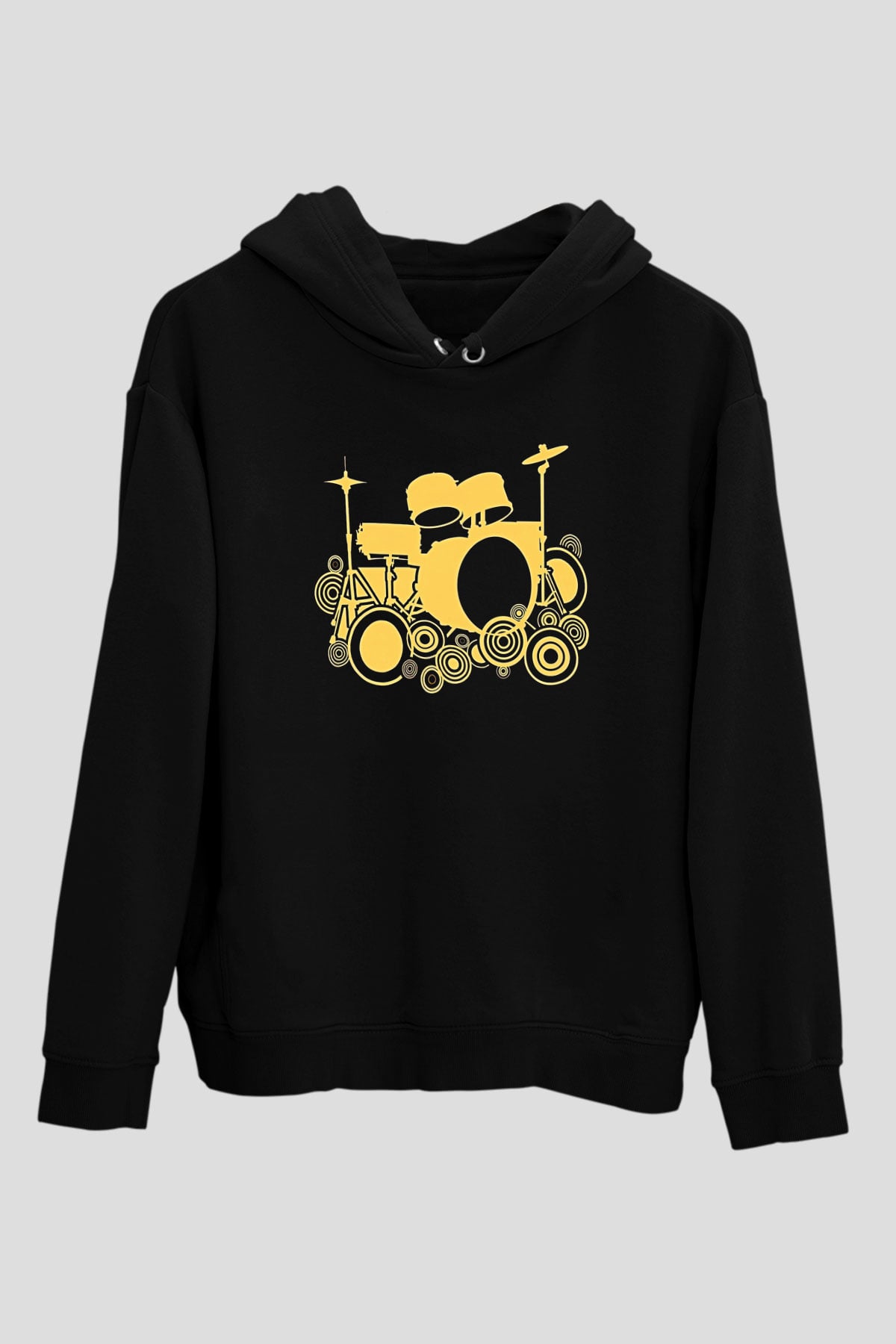 Bateri Baskılı Unisex Siyah Hoodie