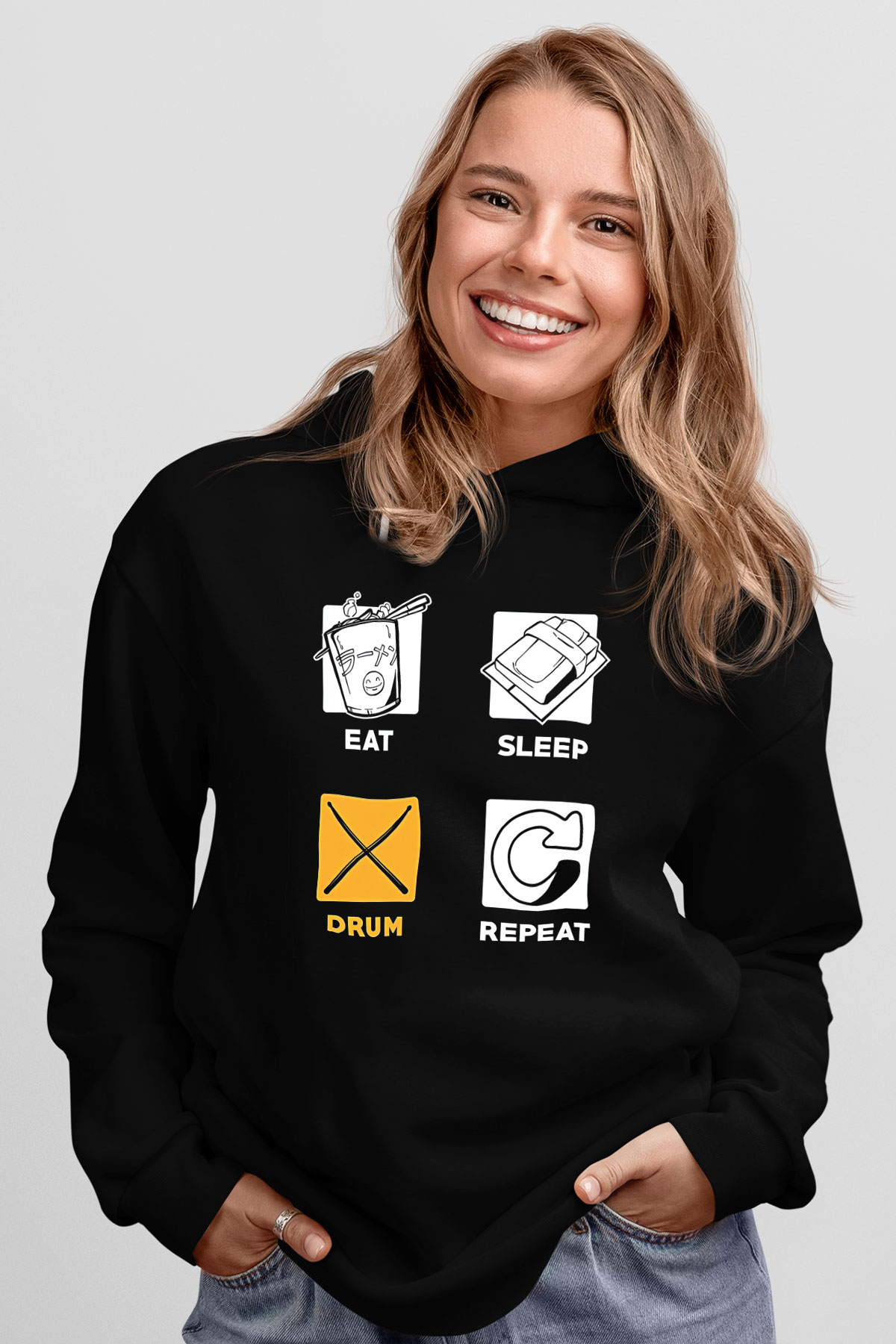 Bateri Baskılı Unisex Siyah Hoodie