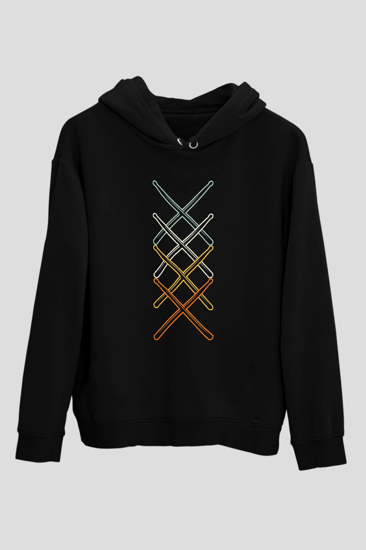 Bateri Baskılı Unisex Siyah Hoodie