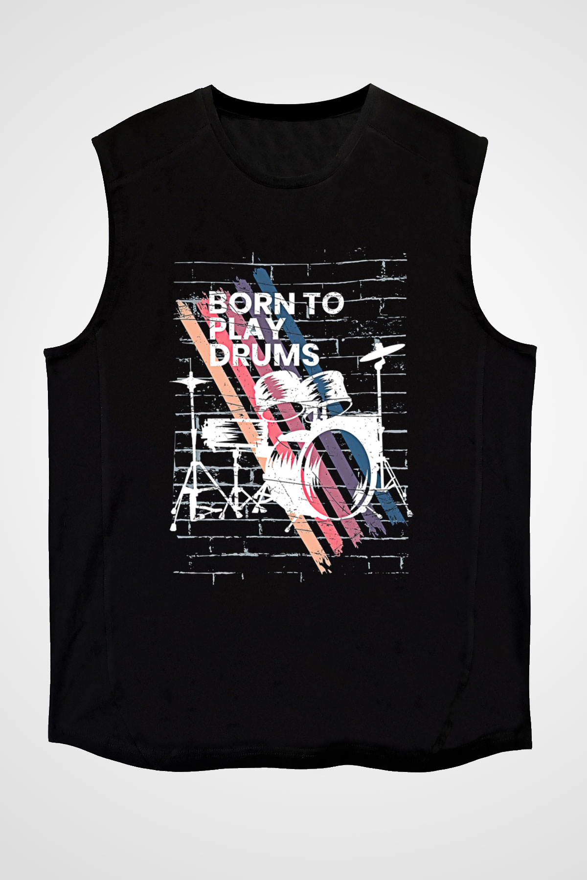 Bateri Baskılı Unisex Siyah Kolsuz Tişört - Tshirt