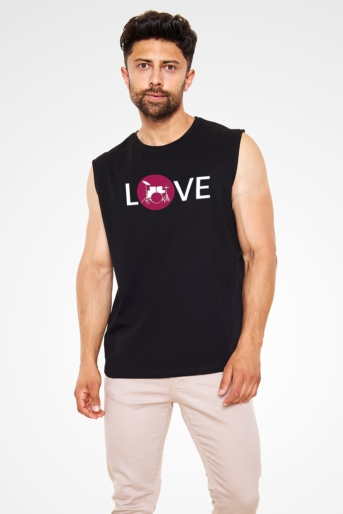 Bateri Baskılı Unisex Siyah Kolsuz Tişört - Tshirt