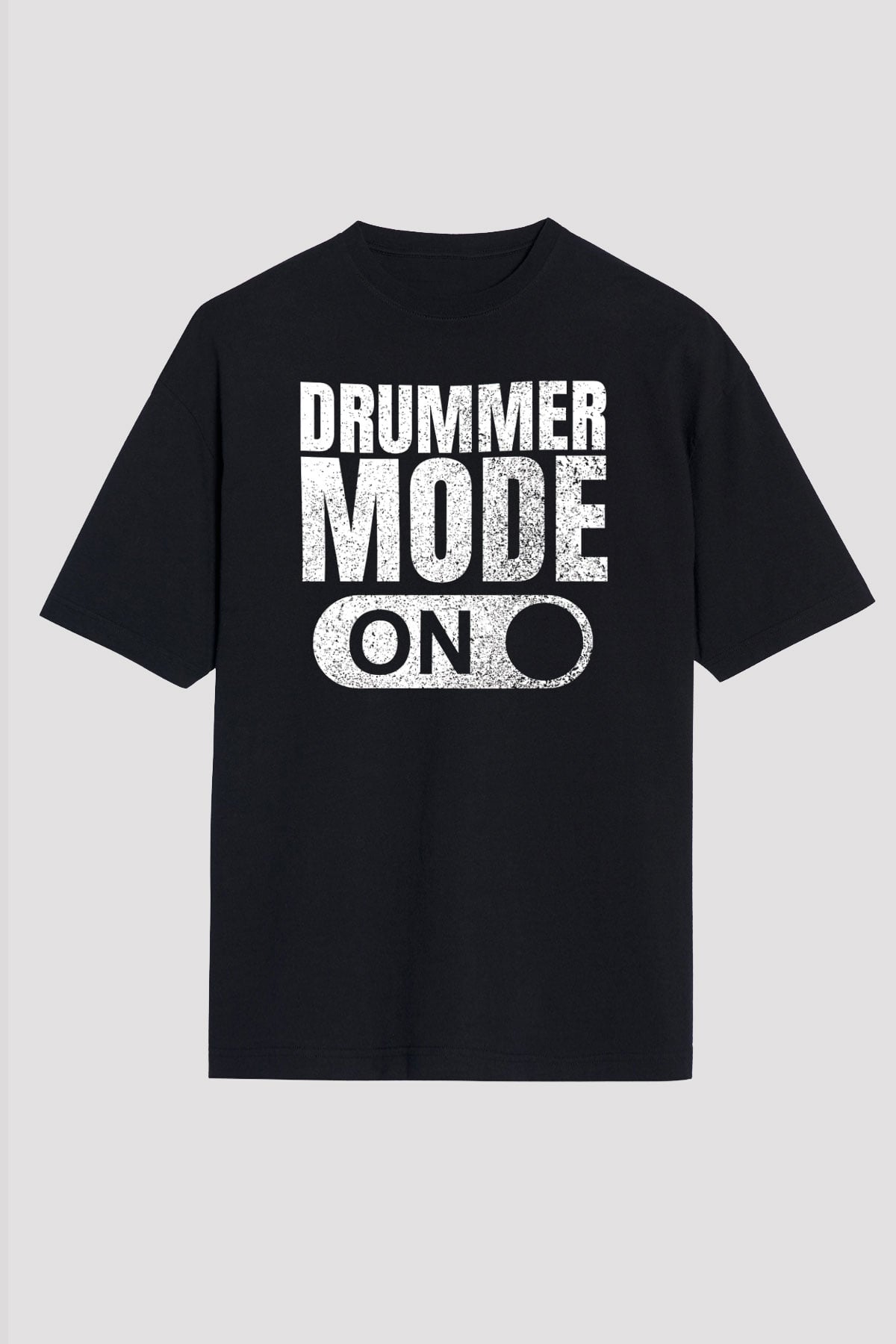 Bateri Baskılı Unisex Siyah Oversize Tişört - Tshirt
