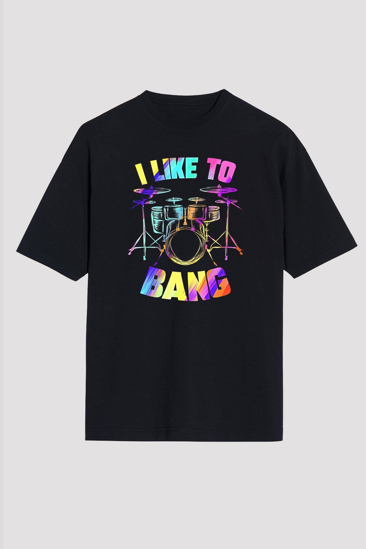 Bateri Baskılı Unisex Siyah Oversize Tişört - Tshirt