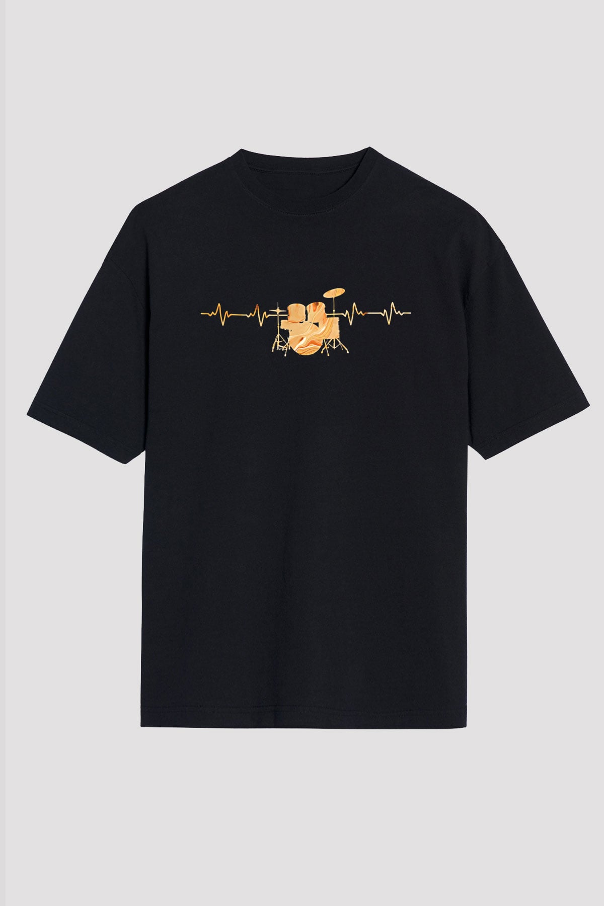 Bateri Baskılı Unisex Siyah Oversize Tişört - Tshirt
